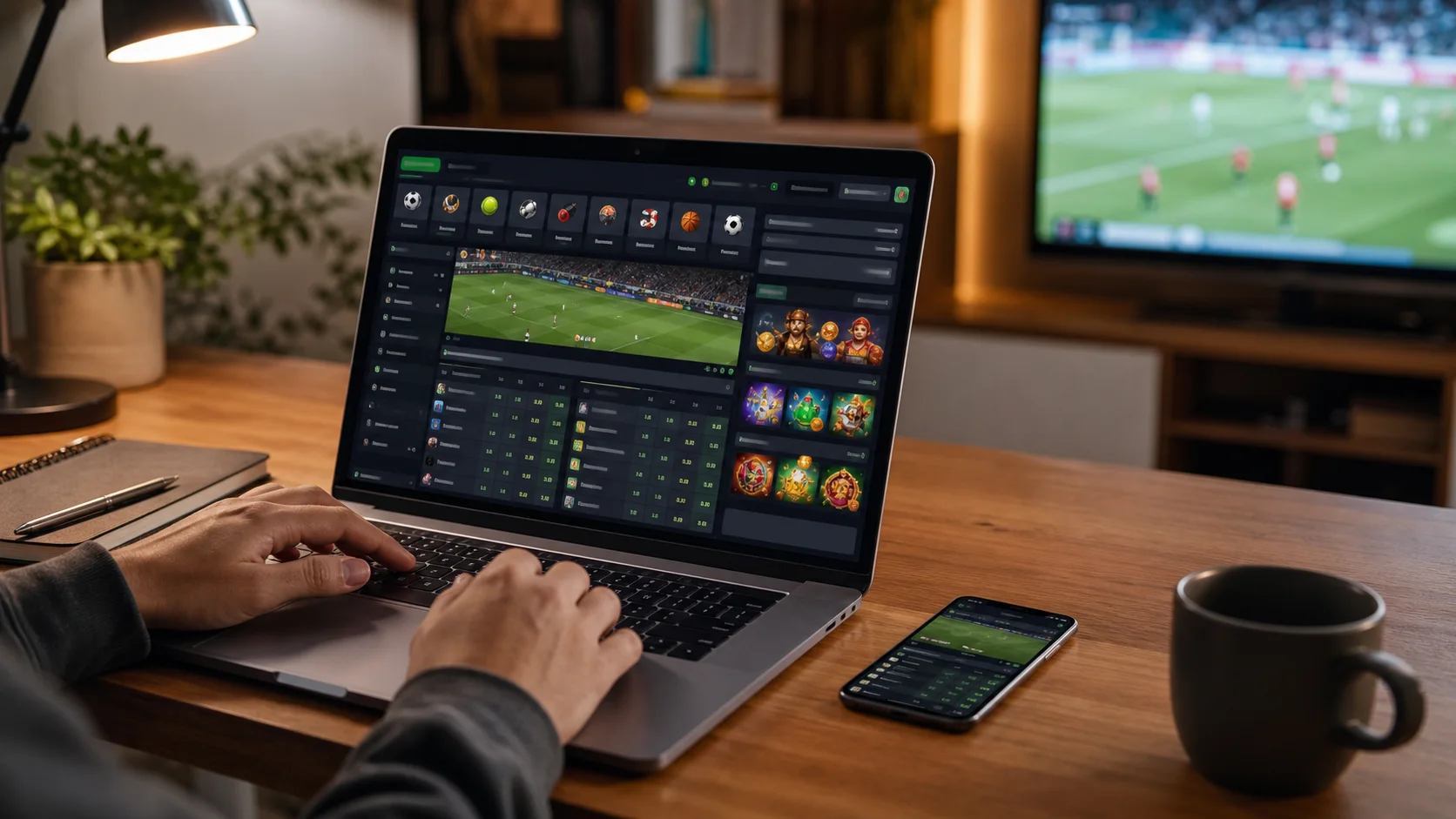 Plataforma betmgm em notebook e celular com apostas esportivas e cassino online